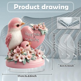 Fenteer Parrot 2D Acrylic Sign Desktop Ornament Collectible Mother's Day Decor Bird Decorative Plaque for Living Room Shelf Home Cafe