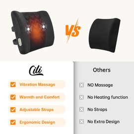 CILI Lumbar Support Pillow for Office Chair, Heated Back Support Pillow with Vibration, Back Massager for Chair, Back Rest Cushion Pillow for Desk Chair Sofa, Gifts for Mom Dad Women Men