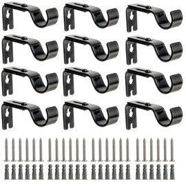 LISHINE 12 Pcs Curtain Rod Brackets for 1 Inch Rod, Adjustable Curtain Rod Holder, Heavy Duty Curtain Rod Hardware Brackets, Single Rod Bracket for Wall