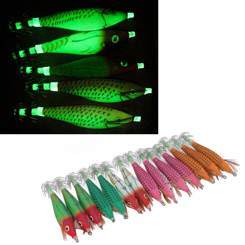 14Pcs Luminous Squid Hook Lure 8cm Artificial Shrimp Shape Fishing