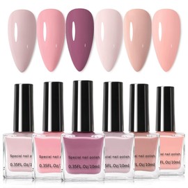 6pcs Nail Polish Sets - Nude Pink Purple Nail Varnish Sets - Quick Dry Long Lasting Breathable Glossy Nail Polish - No Need UV Holographic Nail Polish For Woman Girls DIY Nail Art Manicure Salon Home