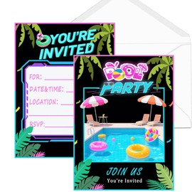 Pool Party Birthday Invitation Cards with Envelopes, Fill In Style, 15 Count, Kids Swimming Theme