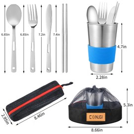 Outdoor Camping Mess Kit - 1 to 2 Persons Camping Dishes Includes Cups, Bowls, Dishes, Knives, Forks, Spoons, Etc, Camping Dinnerware Set with Mesh Bag is Easy to Carry Camping Tableware Set