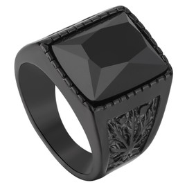 OIDEA Men's Signet Ring Stainless Steel Rhinestone Black Silver Vintage Finger Ring Band Ring Wide Punk Rock Hiphop Style Size 54-71