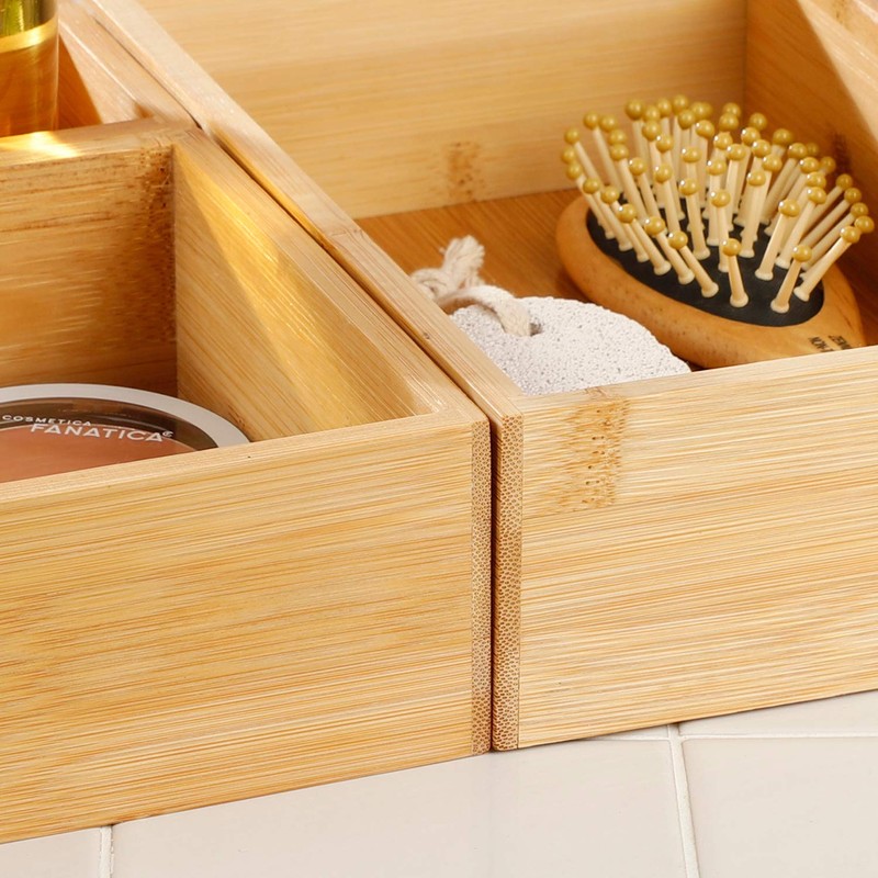 Set of 3 Bamboo Storage Boxes 23 x 15 cm