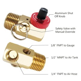 JIAXIMAN Portable Air Tank Manifold with Fill Port, Aluminum Valve and Relief Bypass, 1/2" MNPT for Air Tank x 1/4" FNPT for Hose x 1/8" FNPT for Gauge