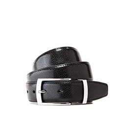 Vincenzo Boretti Men's Shiny Leather Belt with Silver Buckle and Metal Logo 35 mm Width - 95 cm