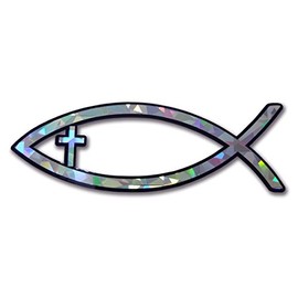 Christian Fish with Cross Reflective Decal Sticker Emblem