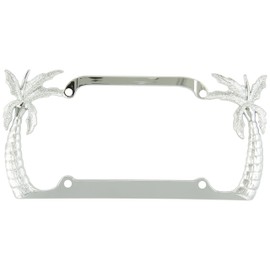 Bully WL104-C Chrome Palm Tree Novelty License Plate Frame Holder Front or Back Bumper Shows Car Tags - Exterior Accessories for Trucks, Cars and SUVs - 1 Piece