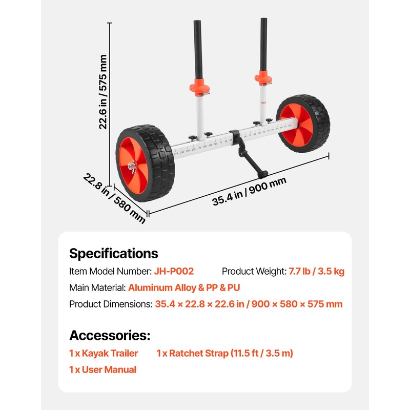 VEVOR Kayak Cart, 230 lbs Load Capacity, Canoe Cart Dolly