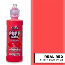 Tulip Puff Fabric Paint Matte Finish , Permanent Craft Paint for Clothes, DIY Projects, Notoxic, 4 fl oz, Real Red