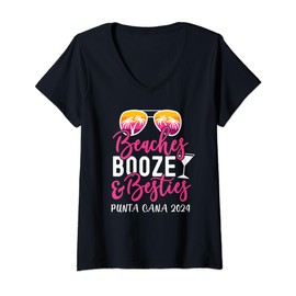 Womens Weekend Girls Trip 2024 Punta Cana Beaches Booze and Besties V-Neck T-Shirt