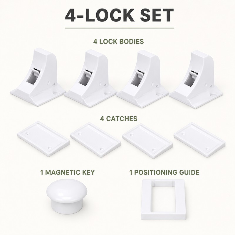 Invisible Magnetic Cabinet Safety Lock with Adhesive Mount & Key