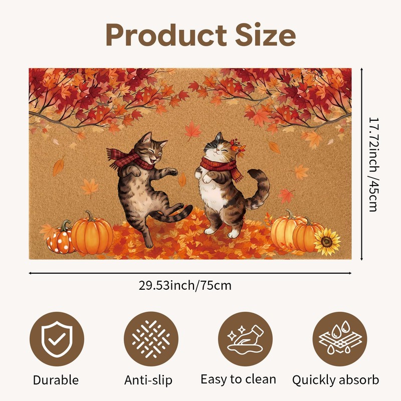 Fall Door Mat - Autumn Cat Welcome Mat, Funny Doormats