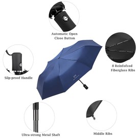 Eastrise Windproof Travel Umbrella with 8 Sturdy Ribs and Black Anti-UV Coating,Compact and Foldable,One-Touch Automatic Opening and Closing Handle,Lightweight,Strong(5 Colour)