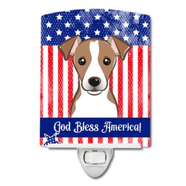 Caroline's Treasures BB2190CNL American Flag and Jack Russell Terrier Ceramic Night Light Compact, UL-Certified, Ideal for Bedroom, Bathroom, Nursery, Hallway, Kitchen, 6x4x3, Multicolor