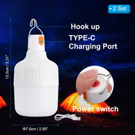 PATIKIL Camping Lantern, 2 Pack Rechargeable LED Tent Lamp Lights Bulb Portable Hanging 3 Lighting Modes 90W with Clip Hook for Camping, Hiking, Fishing, White