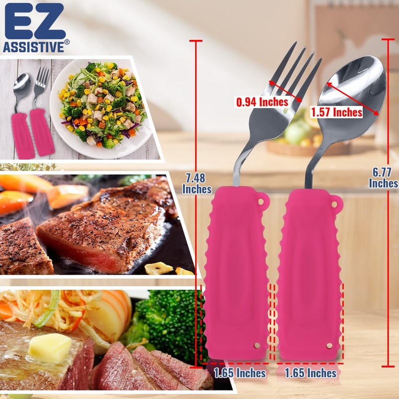 EZ Assistive Adaptive Spoon & Fork Easy to Hold for