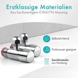 Engelbach® Universal Angle Valve 1/2 Inch Self-Sealing [Set of 2] - Angle Control Valve with Classic Screw Cap - for Cold and Hot Water Pipes