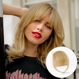 HAIRCUBE Bangs Hair Clip in bangs 100% Human Hair Extensions Blonde Wispy Bangs Clip on Bangs for Women Fringe with Temples Hairpieces Curved Bangs for Daily Wear 4.5g