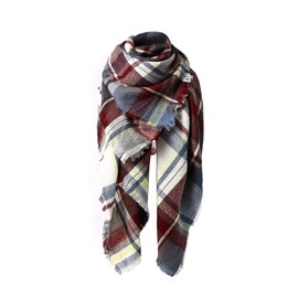American Trends Trendy Women's Cozy Warm Winter Fall Blanket Scarf Stylish Soft Chunky Checked Giant Scarves Shawl Cape (One Size, Purple Blue Scarf)