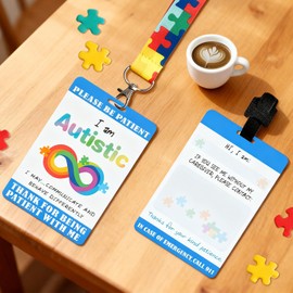 TINNALART Autism Card Set with Safety Tag, Funny Autism ID Badge Holder and Autism Lanyard for Autism Safety Products (2)