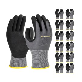 Tarantula Safety Work Gloves for General Purpose Nitrile Coated 12 pairs, Seamless Knit Breathable Nylon Glove with Black Micro-Foam Nitrile, X-Large