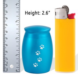 LINES ARTE 2.67 Inches Small Pet Urns for Dog Ashes,Tiny Urn for Dog or Cats Ashes,Mini Blue Pet Ashes Keepsake with Paw Print,Memorial Pet Cremation Urns