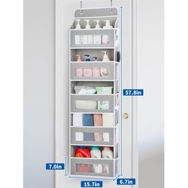 JARLINK Over The Door Organizer, 5 Shelf Door Hanging Organizer with 5 Large Pockets, 44 lbs Weight Capacity Hanging Storage for Bathroom, Bedroom, Nursery, RV, Pantry (Light Grey)