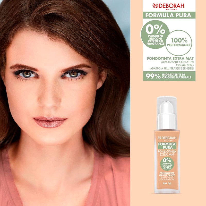Deborah Extra Mat Formula Pura No. 02 Beige SPF20, Paraben-Free,