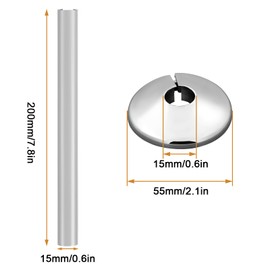 6PCS Radiator Pipe Covers and Pipe Collars Pipe Central Heating Clip On Covers 15mm x 200mm Silver Plated