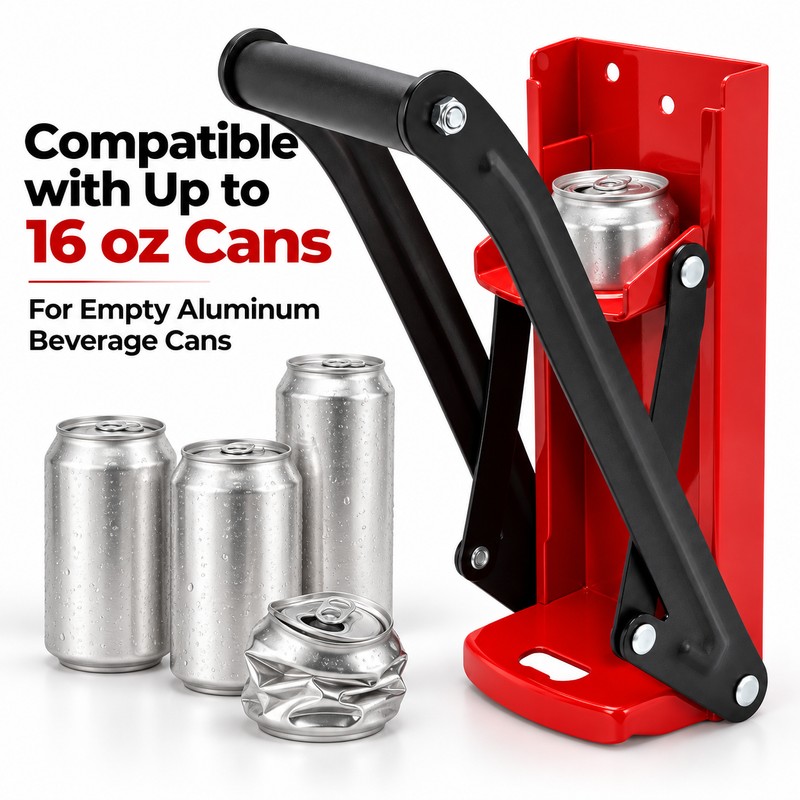 16 oz Wall-Mounted Can Crusher for Recycling – Manual Aluminum