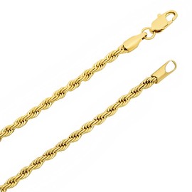 2.8mm 14k Yellow Gold Plated Twisted Rope Chain Necklace, 24 inches