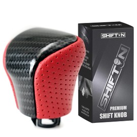 SHIFTIN Leather & Carbon Fiber Wood Trim Gear Shift Knob Gearbox Shifter for Lexus LS460 F-Sport LS-460-L LS600 LS-600h-L and Fits Lexus LX570 LX 570 (Red Nuluxe Leather/Carbon Fiber Pattern)