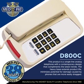 D800C- Single Line Analog Deskset Telephone with Super Bright Ring Light Indicator, Easy-to-Use Dial Pad, Advanced Audio Quality, Wall Mountable Landline Phone for Home & Office- Cream