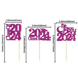Paquete de 30 adornos de graduación 2024 para magdalenas de graduación 2024 con purpurina, para decoración de pasteles de graduación 2024, color morado