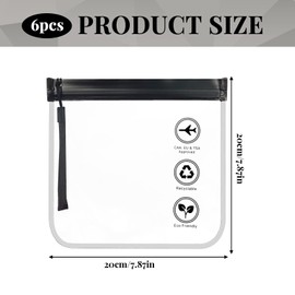 XQMMGO Pack of 6 Zip Bags Aeroplane, Hand Luggage Liquids, Flight Gadgets Travel Bag 20 x 20 cm, Holiday Must Haves, Air Travel Accessories, Waterproof and Leak-proof with Handle