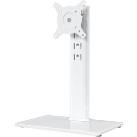 Hemudu Single LCD Computer Monitor Free-Standing Desk Stand Riser for 13 inch to 32 inch Screen with Swivel, Height Adjustable, Rotation, Holds One (1) Screen up to 77Lbs(HT05W-001) White
