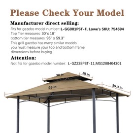 SCOCANOPY Replacement Canopy Grill BBQ Gazebo Roof Top, for Gazebo Model L-GG001PST-F,(Beige)