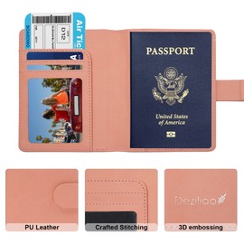 Deziliao Faux Leather Passport and Vaccine Card Holder, Pink, Waterproof, Rfid Blocking, Slim, Unisex