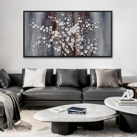 Wall Art for Living Room Large Modern Wall Decor Canvas Paintings for Wall Decorations White Flower Brown Bedroom Office Artwork Plum Blossom Art Prints Framed 24×48IN