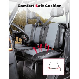 KEMIMOTO UTV Leather Seat Covers w/Pocket Soft Cushion Compatible with Polaris Ranger XP 1000/Crew 2017-2021, Ranger 1000/Crew 2020-2024 Stylish 60/40 Split Bench Seat Cover Waterproof Accessories