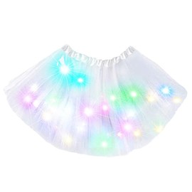 Nicute Women's LED Tutu Skirt Light Up Tutus Layered Tulle Ballet Dance Skirt Sparkly Party Tutu Costume for Women (White)
