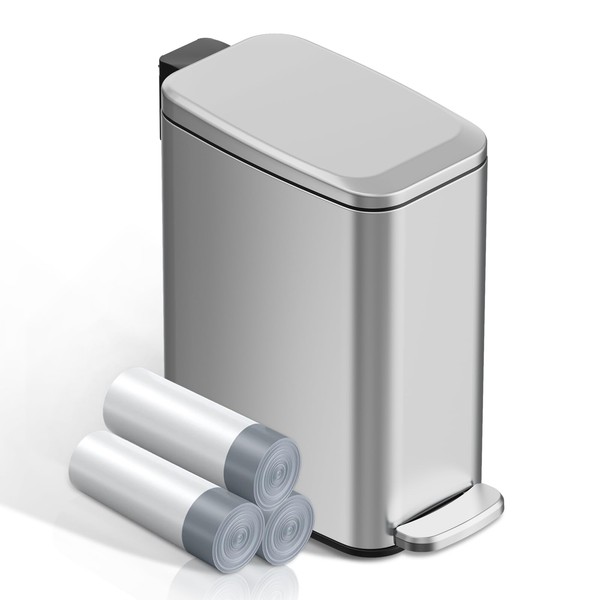 KSSKSS Small Bathroom Trash Can with Lid Soft Close, Step
