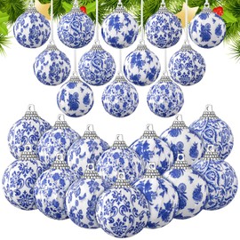 Liliful 24 Pcs Chinoiserie Christmas Ornaments Blue and White Chinoiserie Omament Blue Christmas Hanging Omament for Small Xmas Tree Decoration Wedding Holiday Party Yard Home Supplies