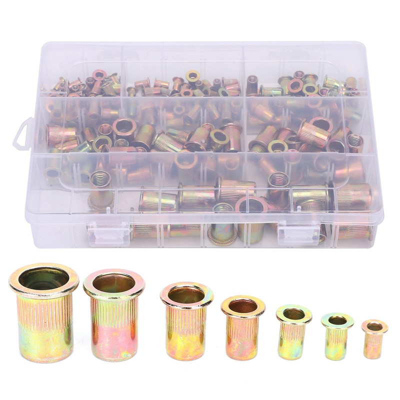 180Pcs Flat Heads Rivet Insert Nut Kit Metric Carbon Steel