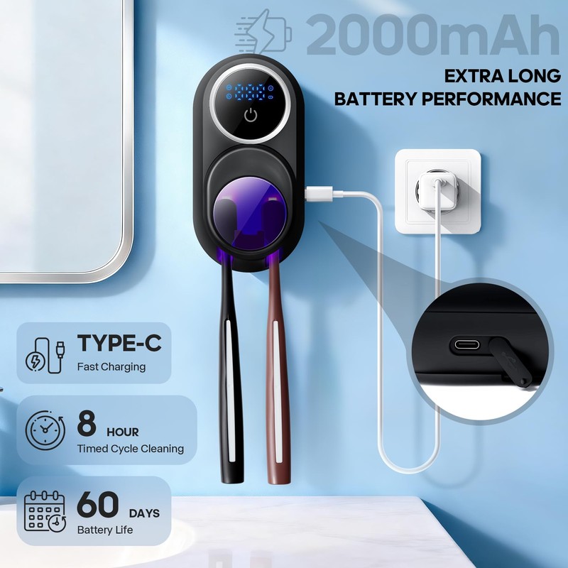 Upgraded LED Smart Screen Toothbrush Sterilizer, Toothbrush Cleaner Holder with