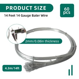 60Roll Bailing Wire (2mm), 14ft Galvanized Steel Wire Bulk, Bendable Rebar Wires, baling Wires, for Packaging Tie Cardboard, Paper, Textiles, Plastics
