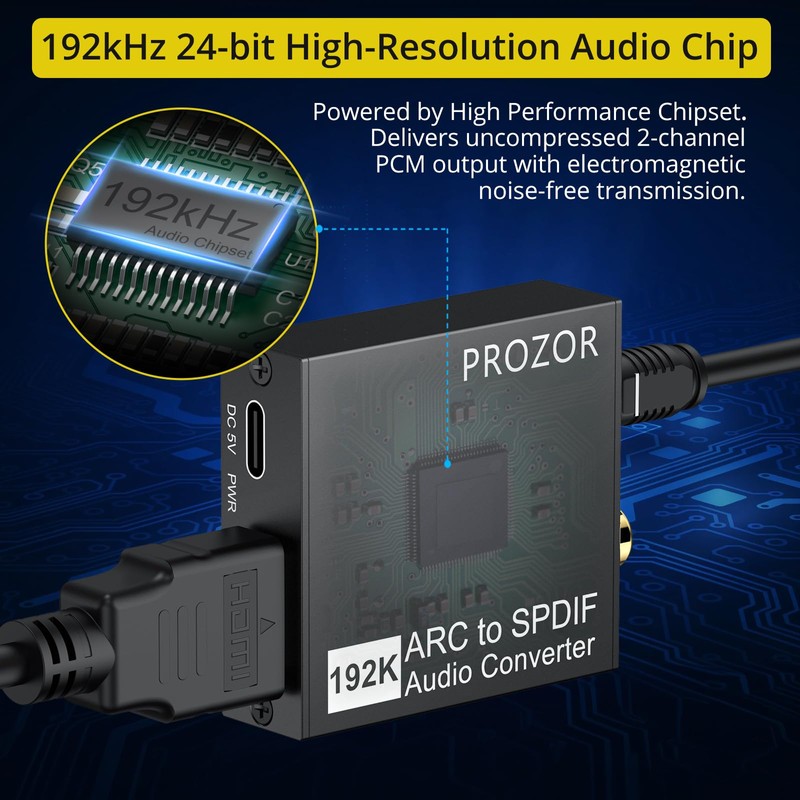 PROZOR 192KHz HDMI ARC to Optical Audio Adapter, 7ft/2.1m ARC