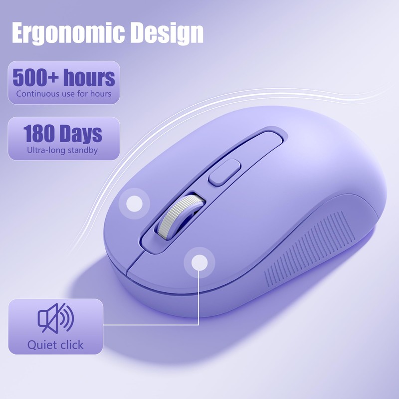 Hamile Wireless Keyboard and Mouse Combo, Retro Typewriter Style, Purple